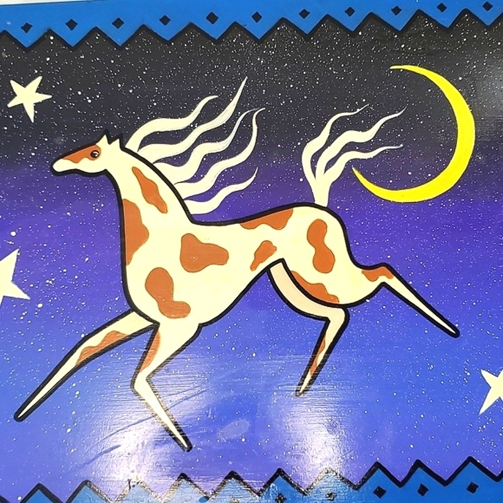 Y2K Handpainted Horse Stars & Moon Galaxy Purple Large Felt Lined Wooden Box - Picture 4 of 17
